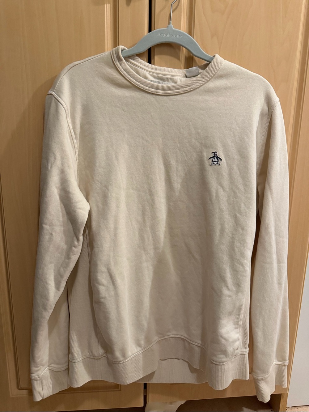 Original Penguin Cream Crewneck Pullover with Embroidered Logo